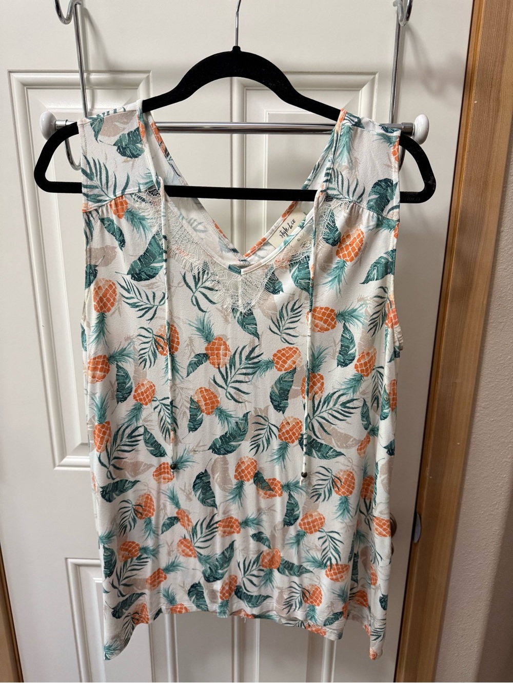 Style & Co. Lace-Trim Tank Top in White, Orange & Teal